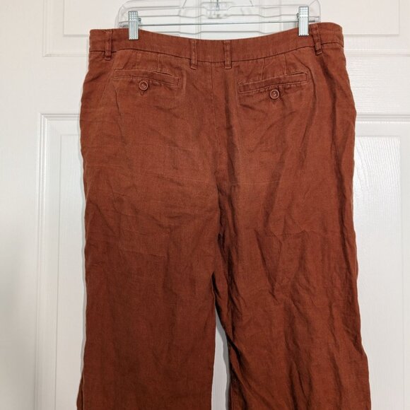 Garnet Hill Classic Linen Trousers Womens Petite Size 12 Brown Rust Pants - Picture 11 of 15